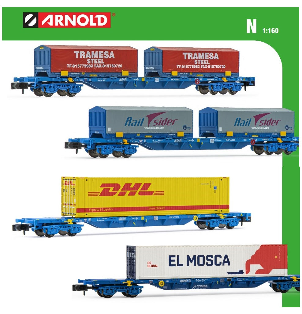 ARNOLD N HN6406 - WAGON À PLATE-FORME RENFE AVEC FEUILLES D'ACIER ARNOLD N HN6406 - WAGON À PLATE-FORME RENFE AVEC FEUILLES D'ACIER