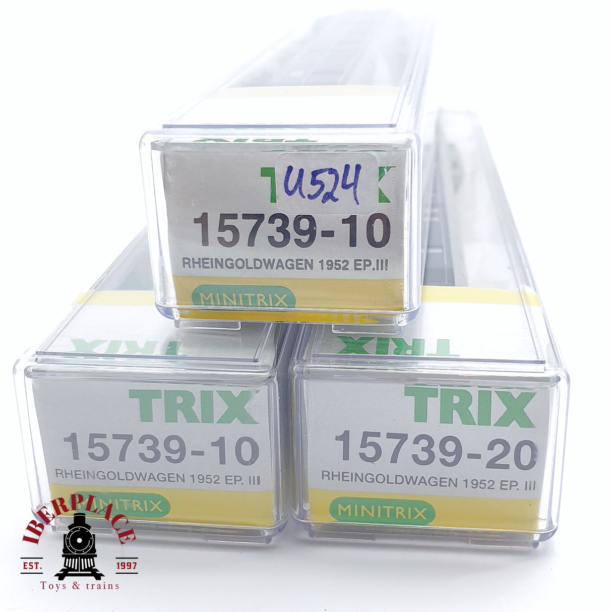 ♻️ 2da mano - 3x Minitrix 15739 vagones pasajero equipajes Rheingold 1952 Ep 3 N escala 1:160