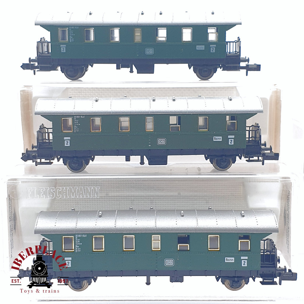 ♻️ 2da mano - 3x Fleischmann 8062K vagón pasajeros DB clase 2 N escala 1:160
