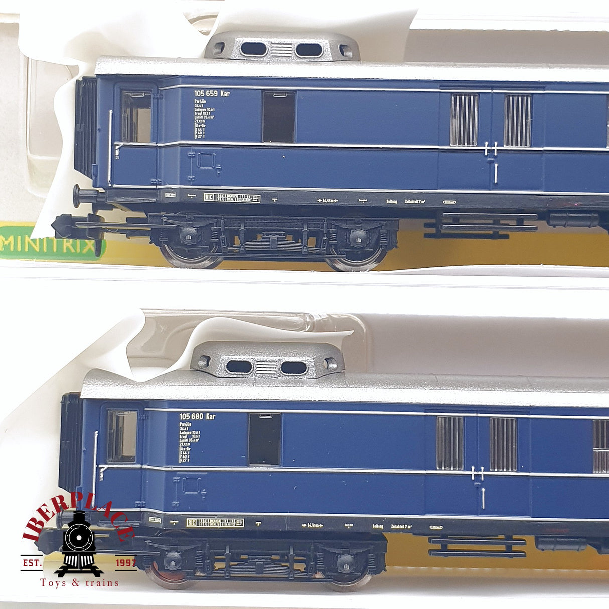 ♻️ 2da mano - 3x Minitrix 15739 vagones pasajero equipajes Rheingold 1952 Ep 3 N escala 1:160