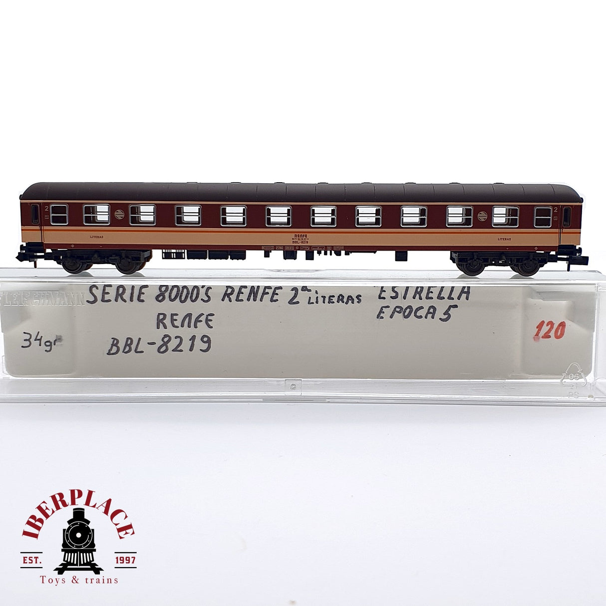 ♻️2. mano - Fleischmann vagón literas serie 8000 decoración estrella RENFE N escala 1:160
