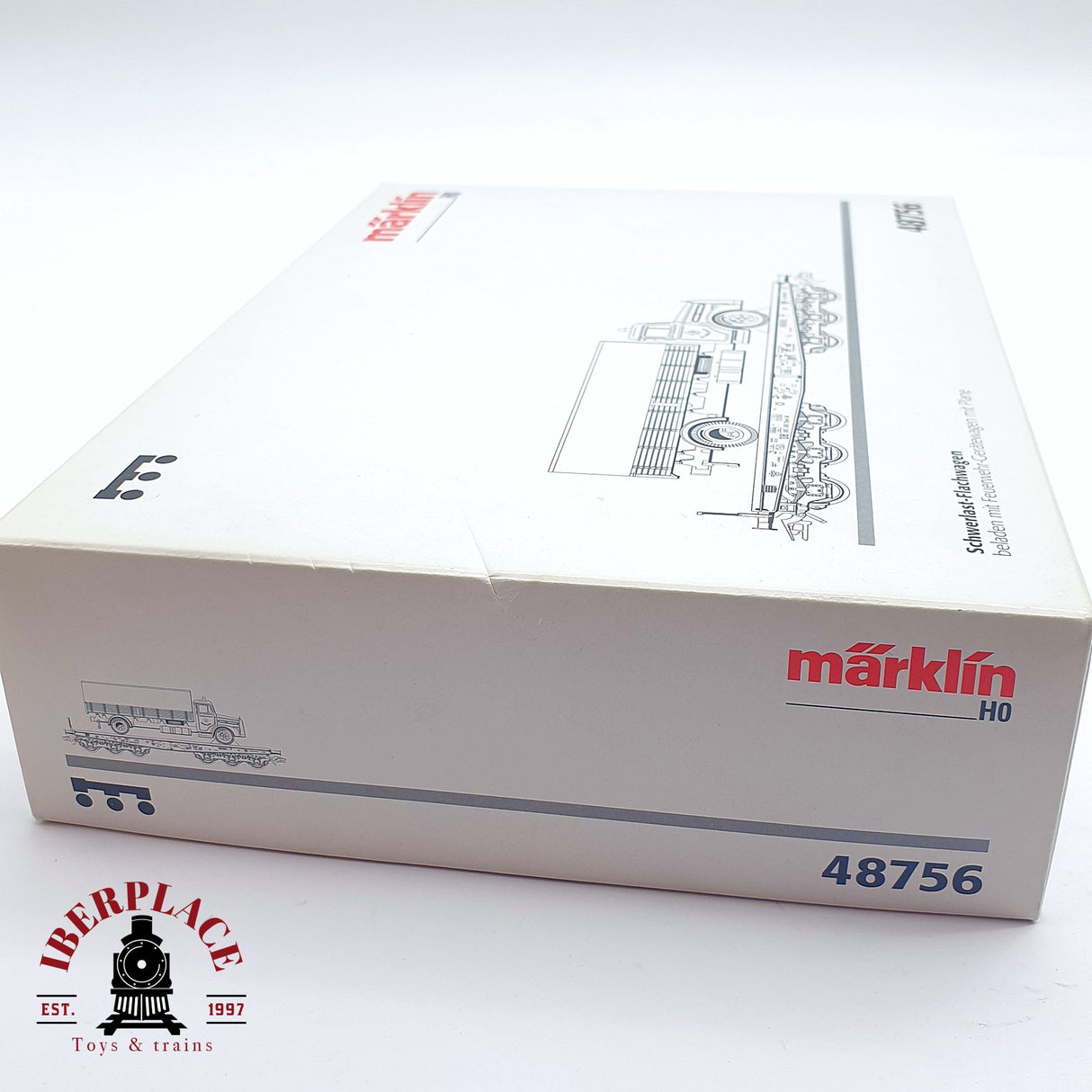 ♻️ 2da mano - Märklin 48756 vagón plataforma con camion de bomberos H0 escala 1:87