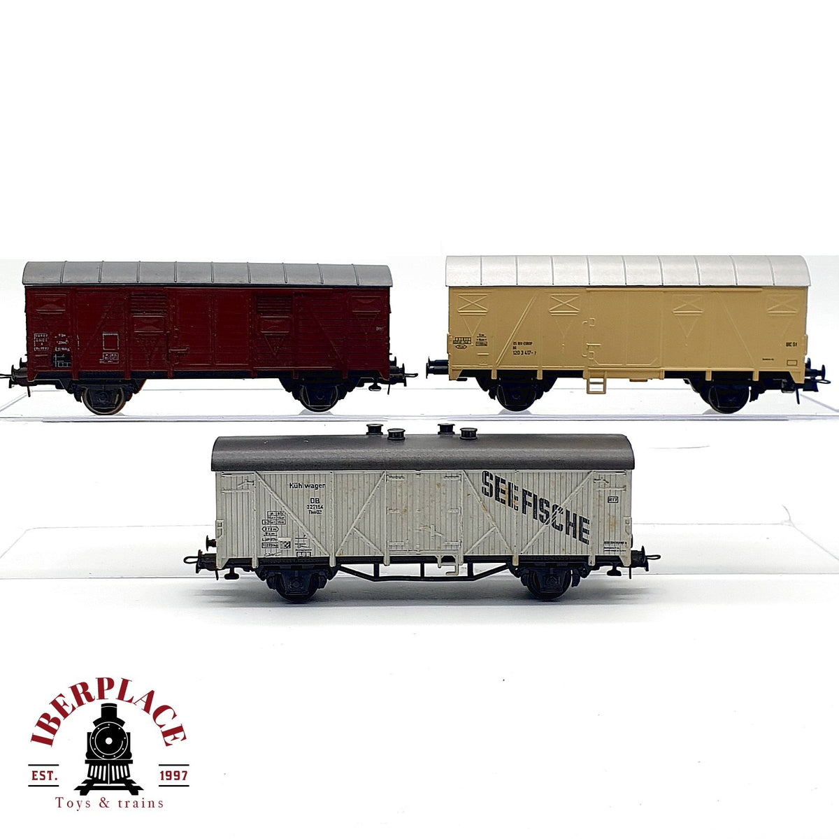 ♻️ 🚂 Roco 3x Vagones Mercancias Cerrados Seefische DB Ep III IV DC Escala H0 1:87