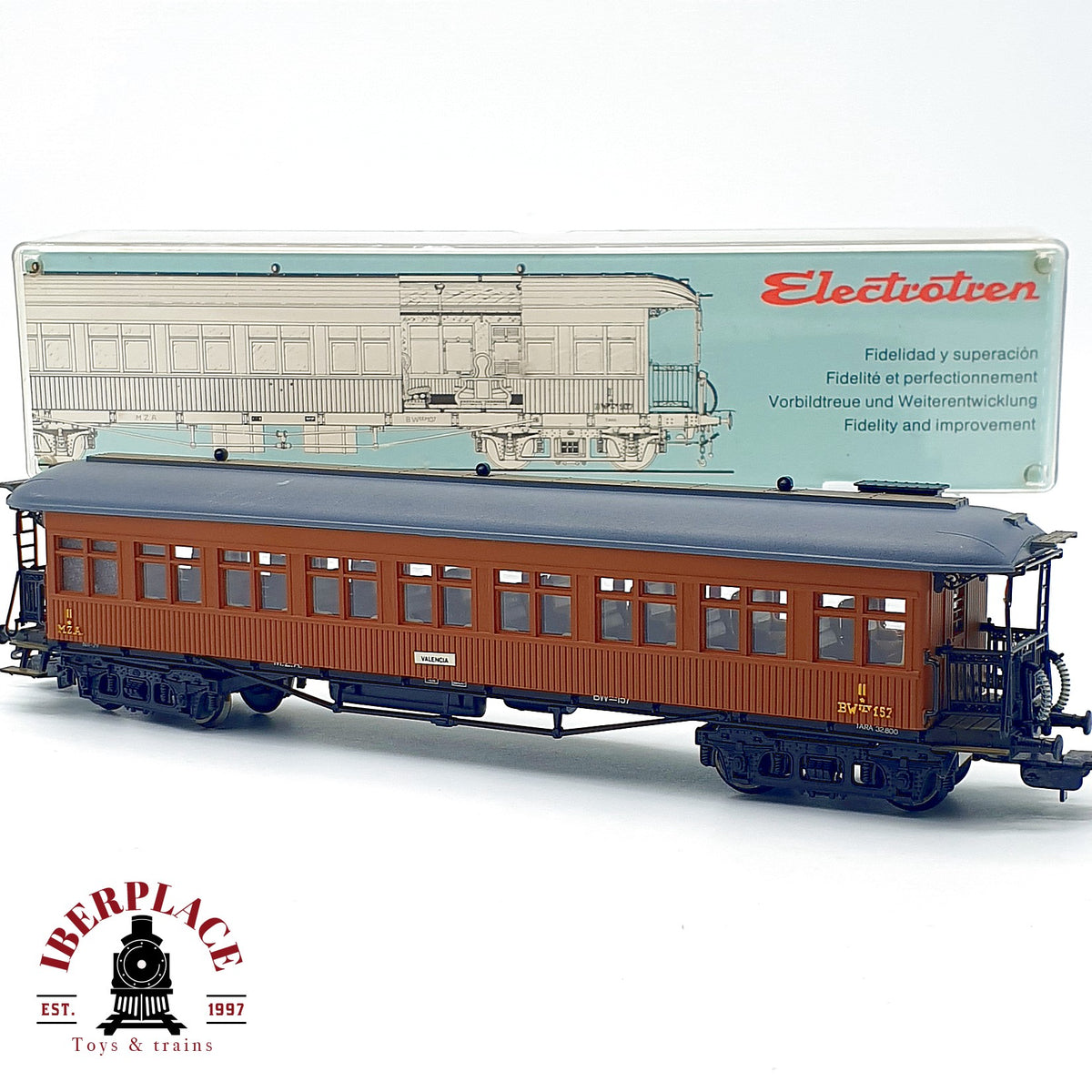 ♻️ ✨ Electrotren vagón pasajeros madera MZA BWf 157 RENFE marrón DC Escala H0 1:87