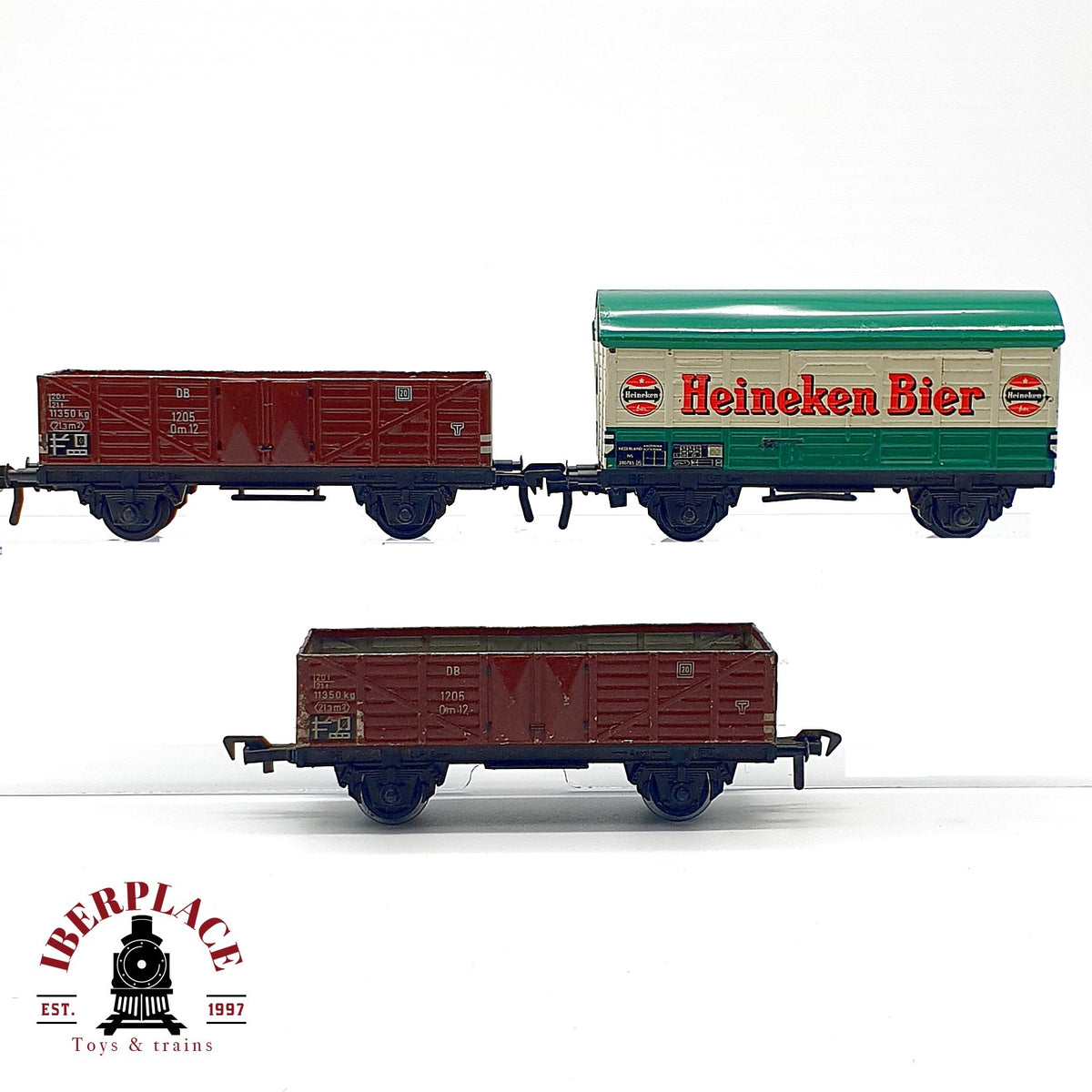 ♻️🚂 Fleischmann 3x vagones mercancias Heineken Bier DB DC en metal Escala H0 1:87