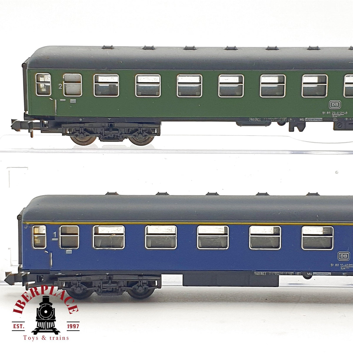 ♻️ 🚂 Minitrix lote 2 vagones pasajeros Bm234 Bm232 verde azul DB escala N 1:160