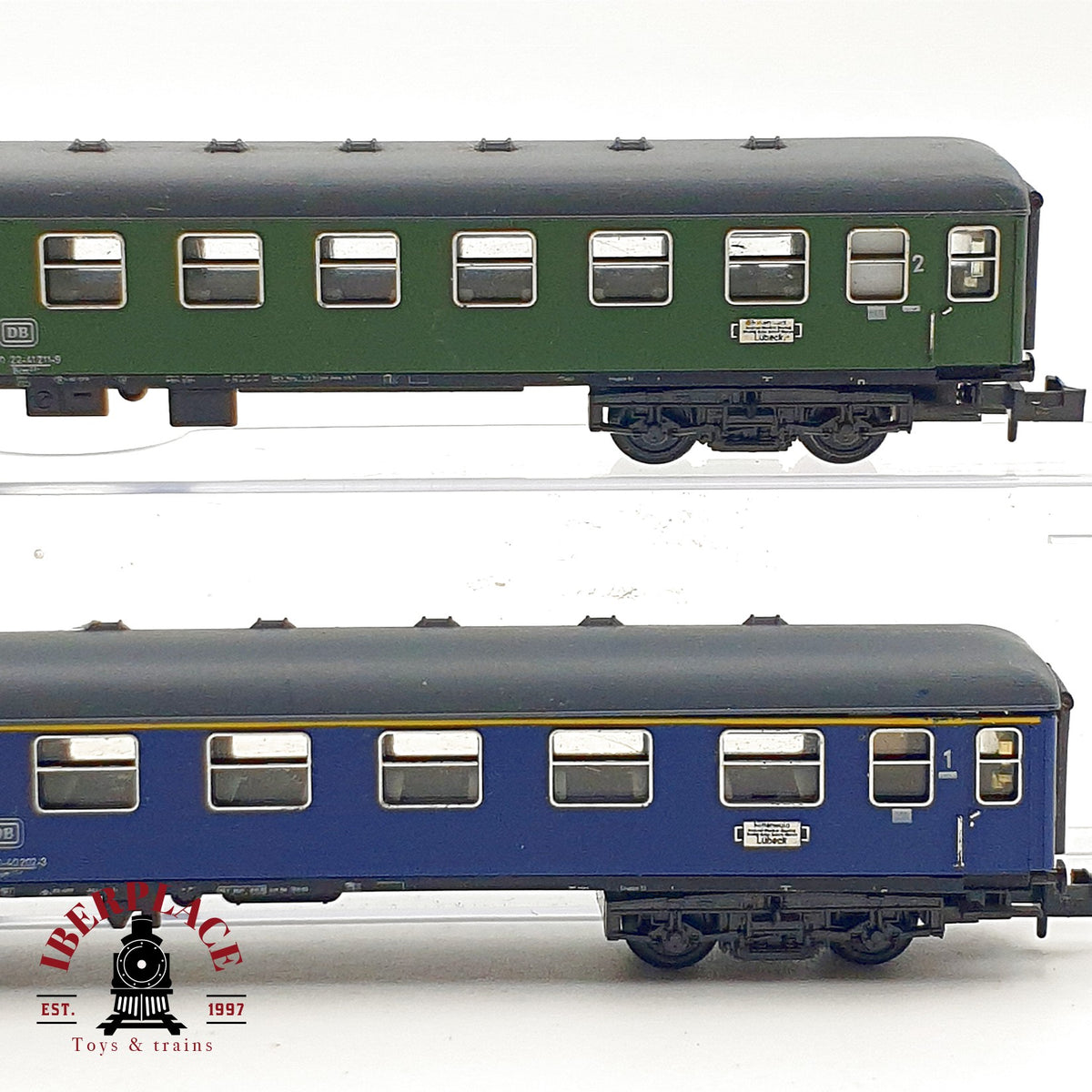 ♻️ 🚂 Minitrix lote 2 vagones pasajeros Bm234 Bm232 verde azul DB escala N 1:160