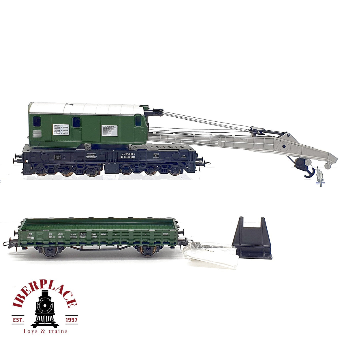 ♻️ 🚂 Roco Vagón Grua Pesada DB Kranwagen con Vagón Apoyo DC Escala H0 1:87