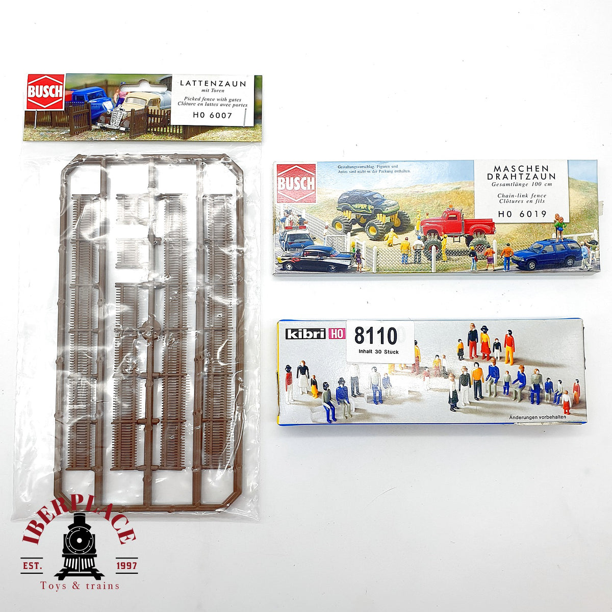 ♻️ 🆕 Busch 6007 6019 Kibri 8110 set vallas madera metalicas y figuras Escala H0 1:87