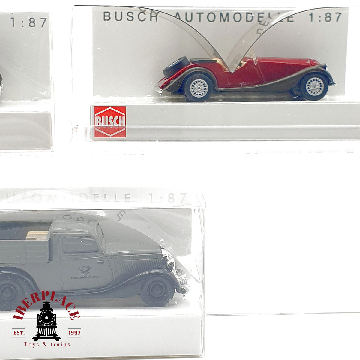 ♻️ 🚂 Busch 3x Coches Opel Olympia Mercedes Morgan plus 41110 41557 47104 Escala H0 1:87