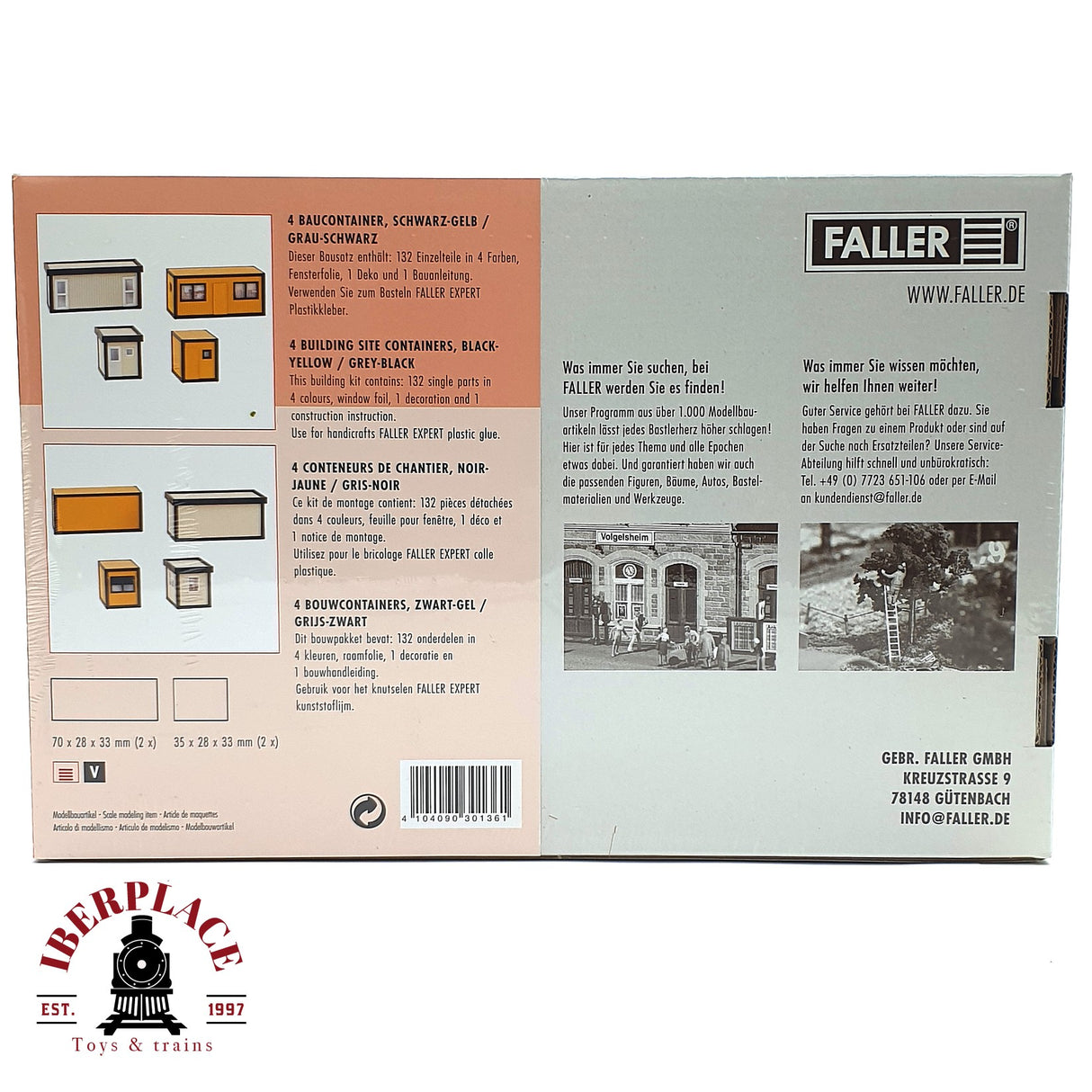 💡 Faller 130136 contenedores de obra amarillo y y gris Kit de montaje H0 escala 1:87 E18