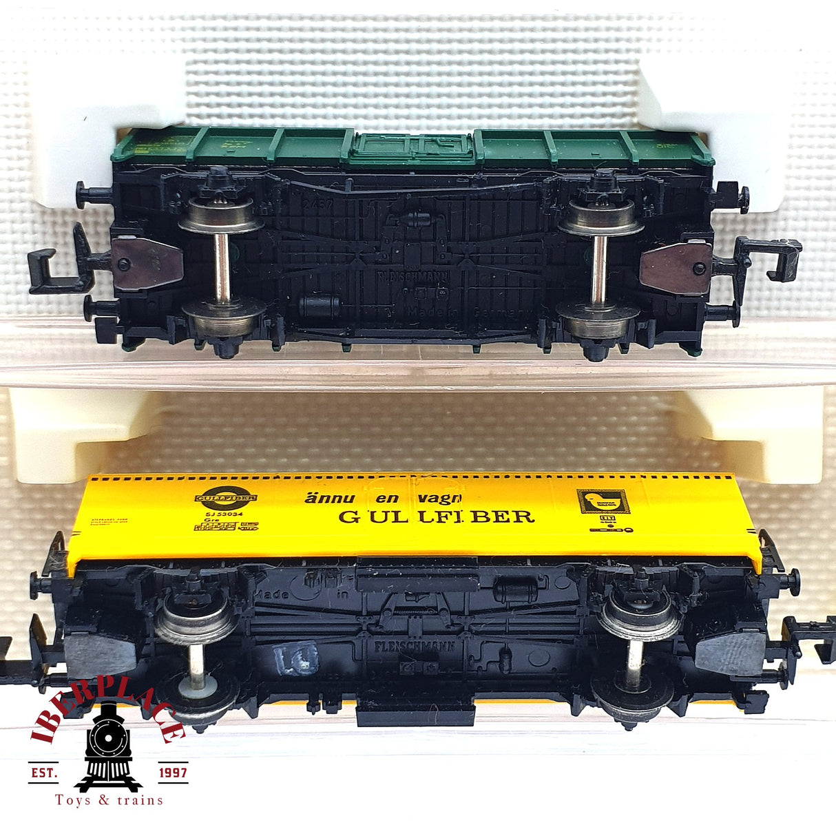 ♻️ 2da mano - 2x Fleischmann vagones mercancias Gullfiber Europ B N escala 1:160 E16