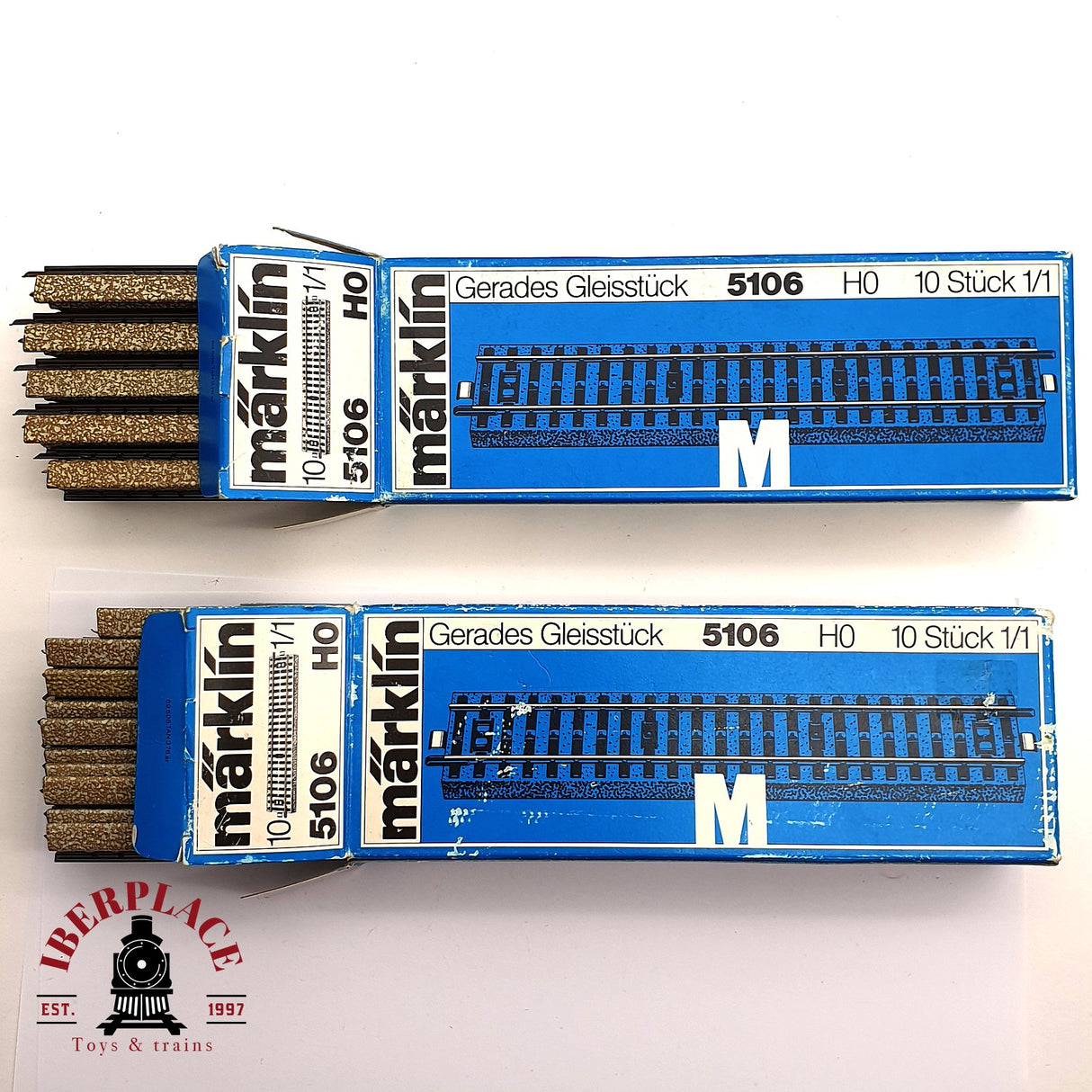 ♻️ 2da mano - 2x Märklin 5106 vías rectas sistema M H0 escala 1:87 E16