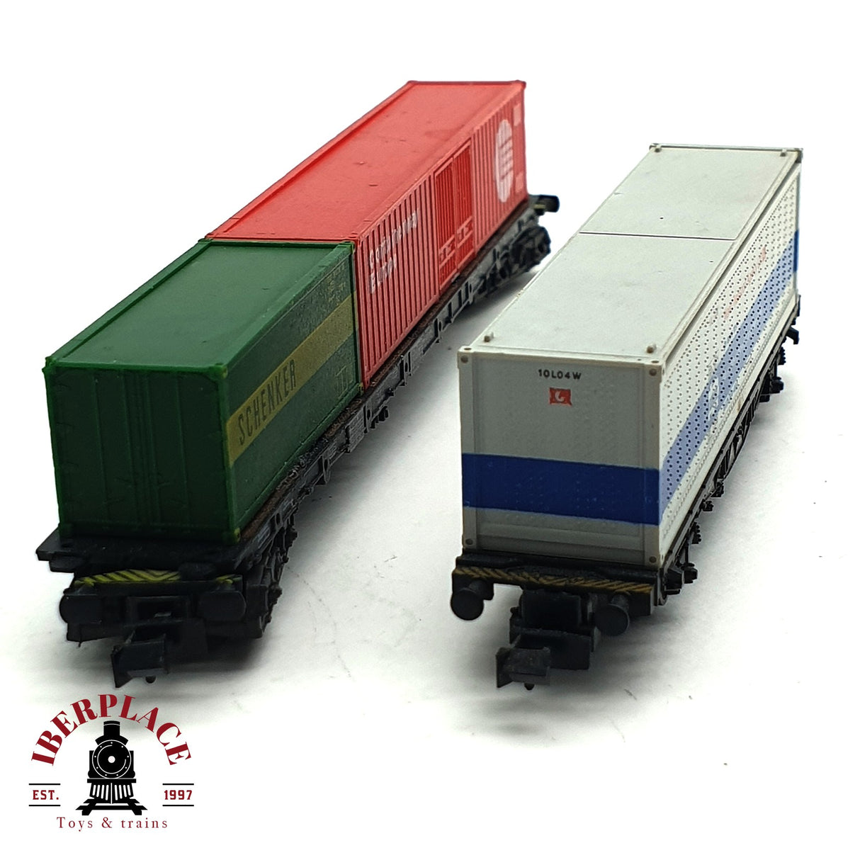 ♻️ 2da mano - 2x Fleischmann Minitrix vagones contenedor Schenker Containerway N escala 1:160 E16