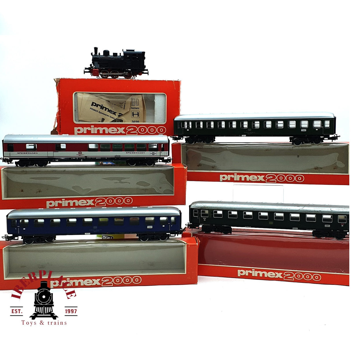 ♻️ 2da mano - AC Märklin Primex 5x Locomotora 3029 y coches de pasajero H0 escala 1:87 E16