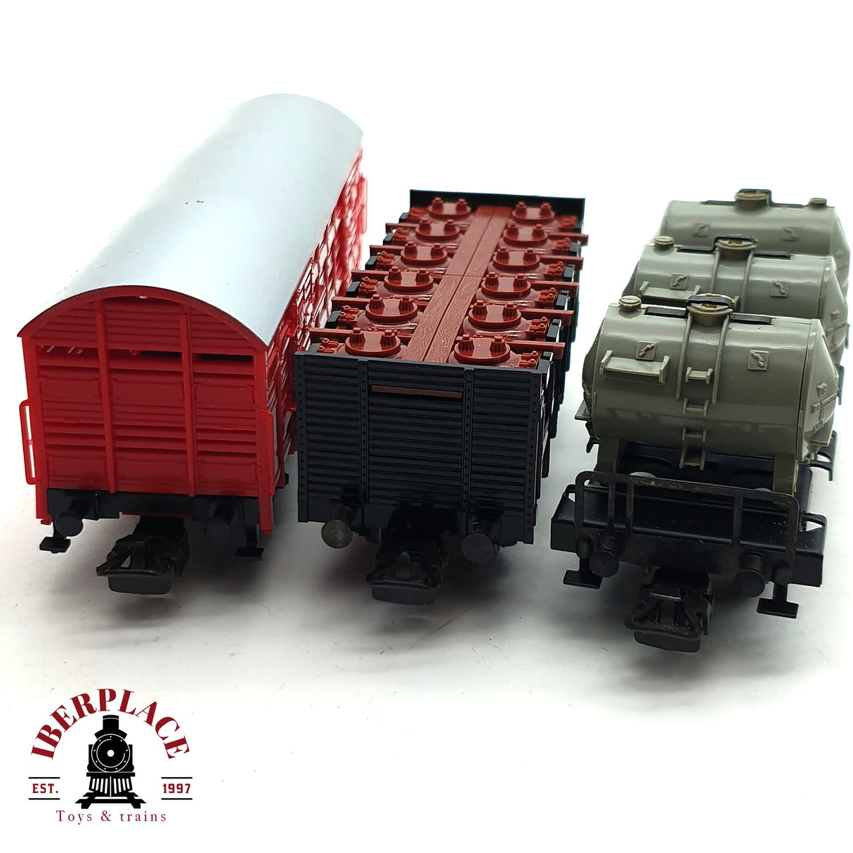 ♻️ 2da mano - 3x Märklin Primex vagones con bidones transporte de animales DB H0 escala 1:87 E16