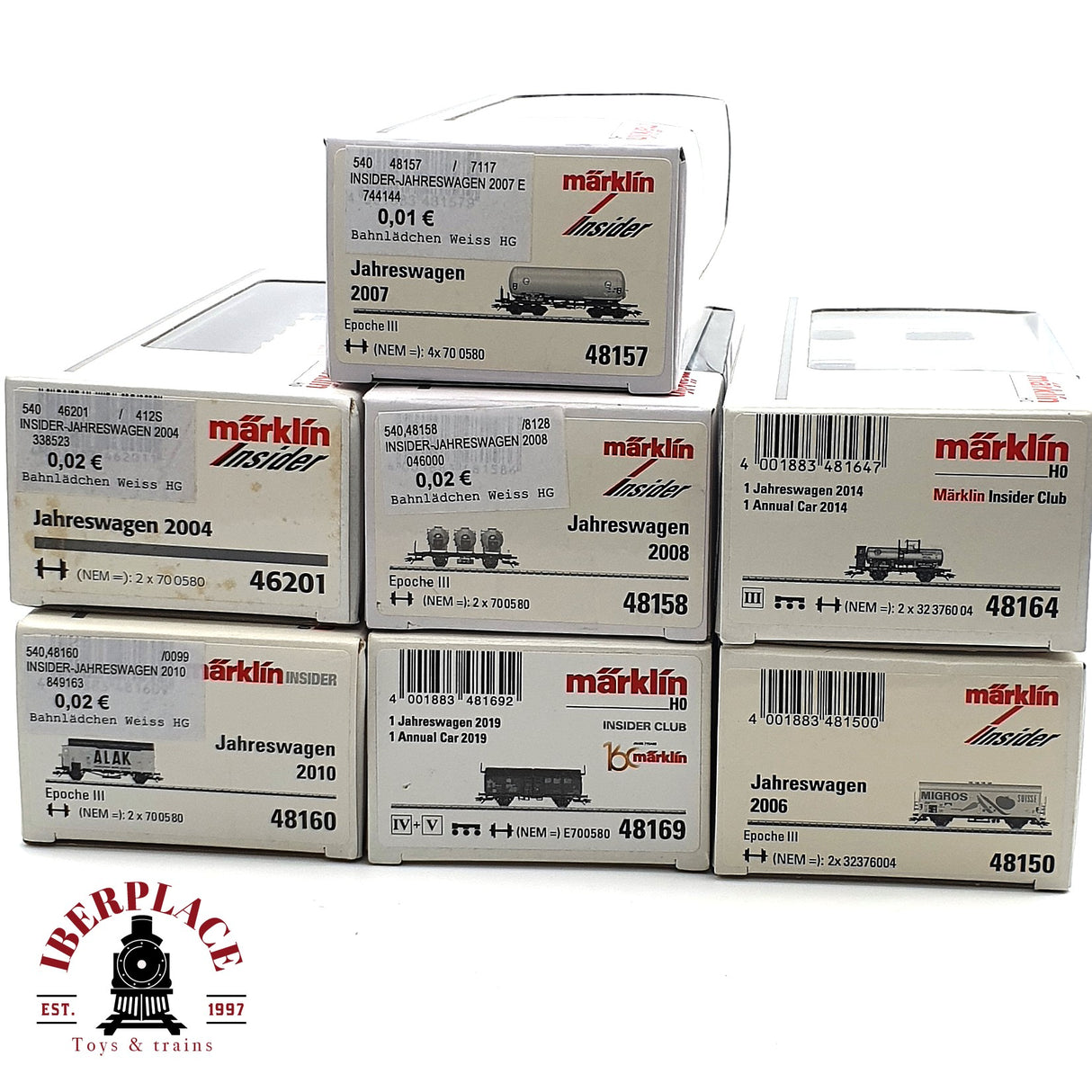 ♻️ Märklin 7x Vagones mercancias colección Jahreswagen sin usar H0 escala 1:87 E17