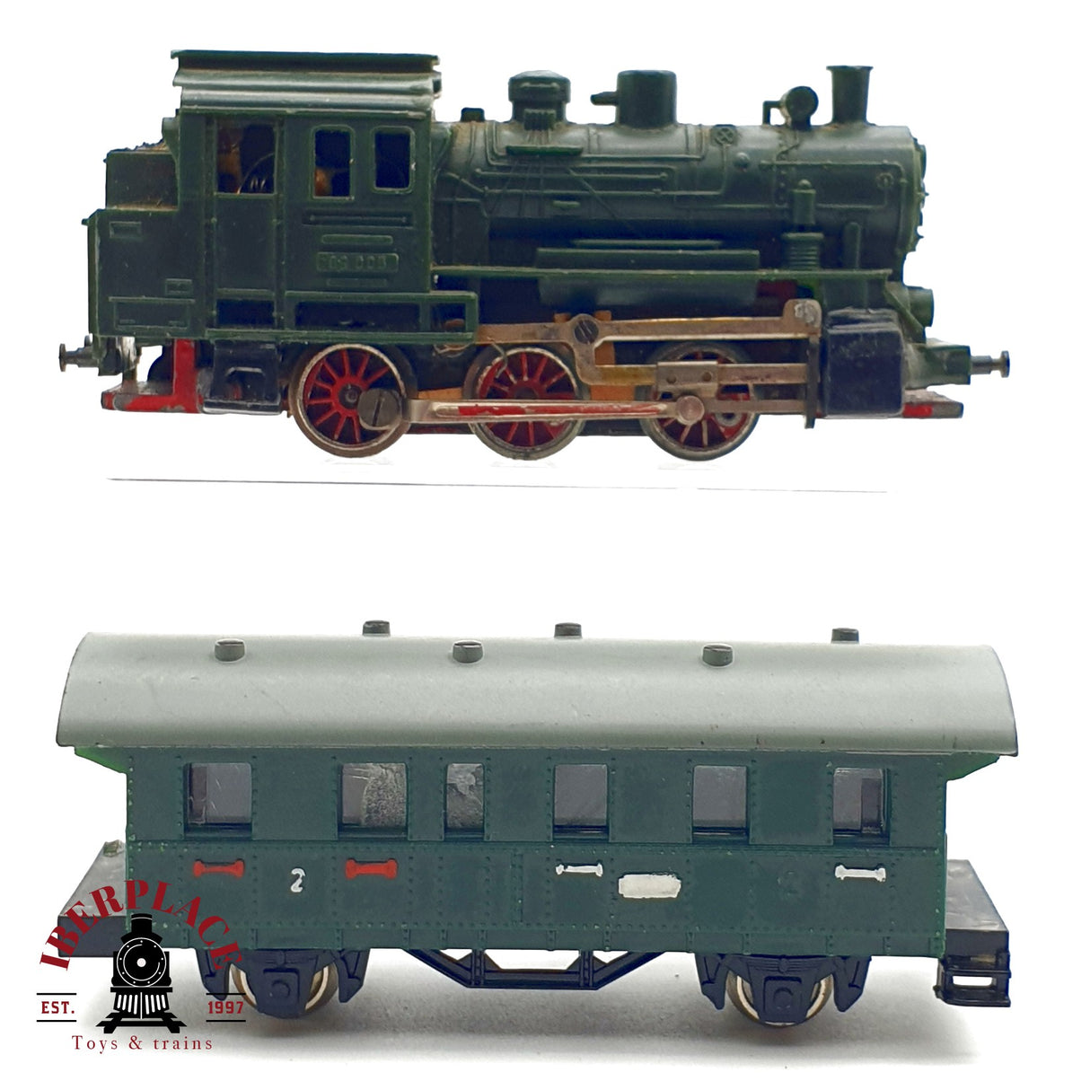 ♻️ 2x Rokal Locomotora + vagón pasajeros para piezas o recambios TT escala 1:120 E20