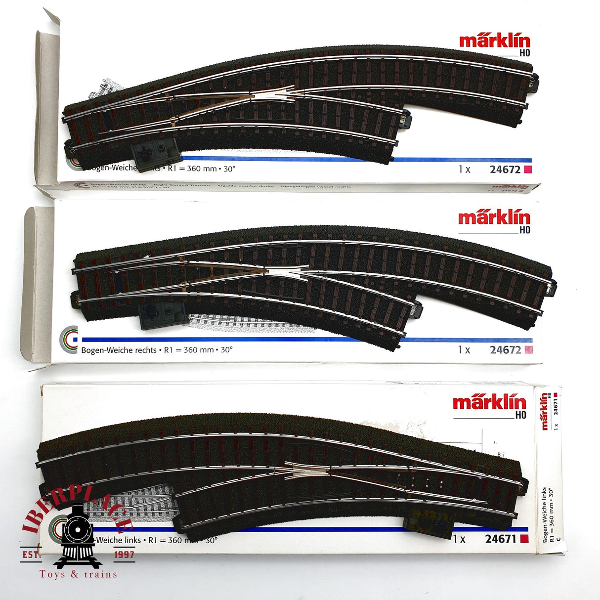 ♻️ Märklin 3x 24672 24671 desvió curvo izquierda y derecha sistema C H0 escala 1:87 E20