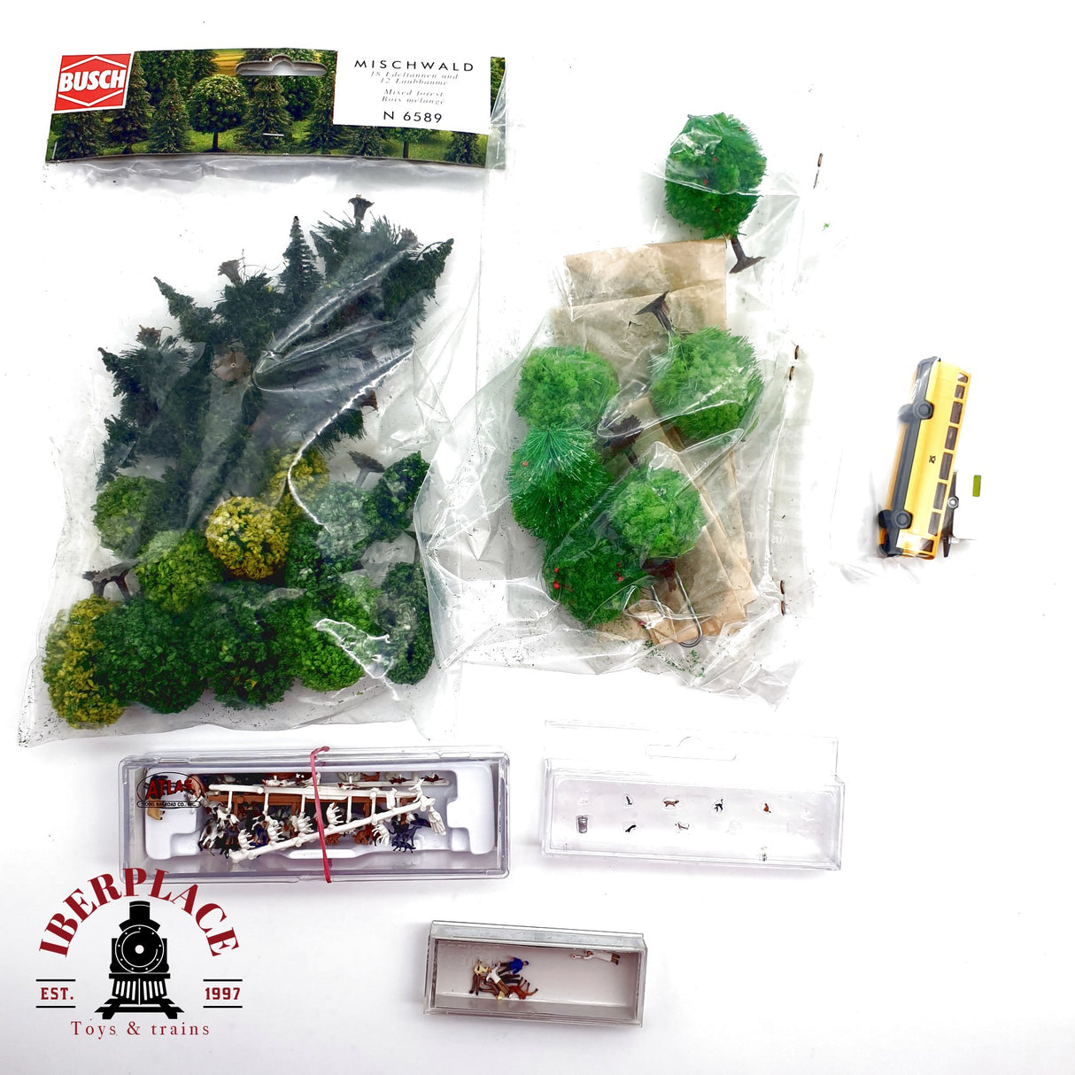 ♻️ Busch Atlas Wiking Lote mixto de Arboles pinos figuras Bus etc N escala 1:160 E20