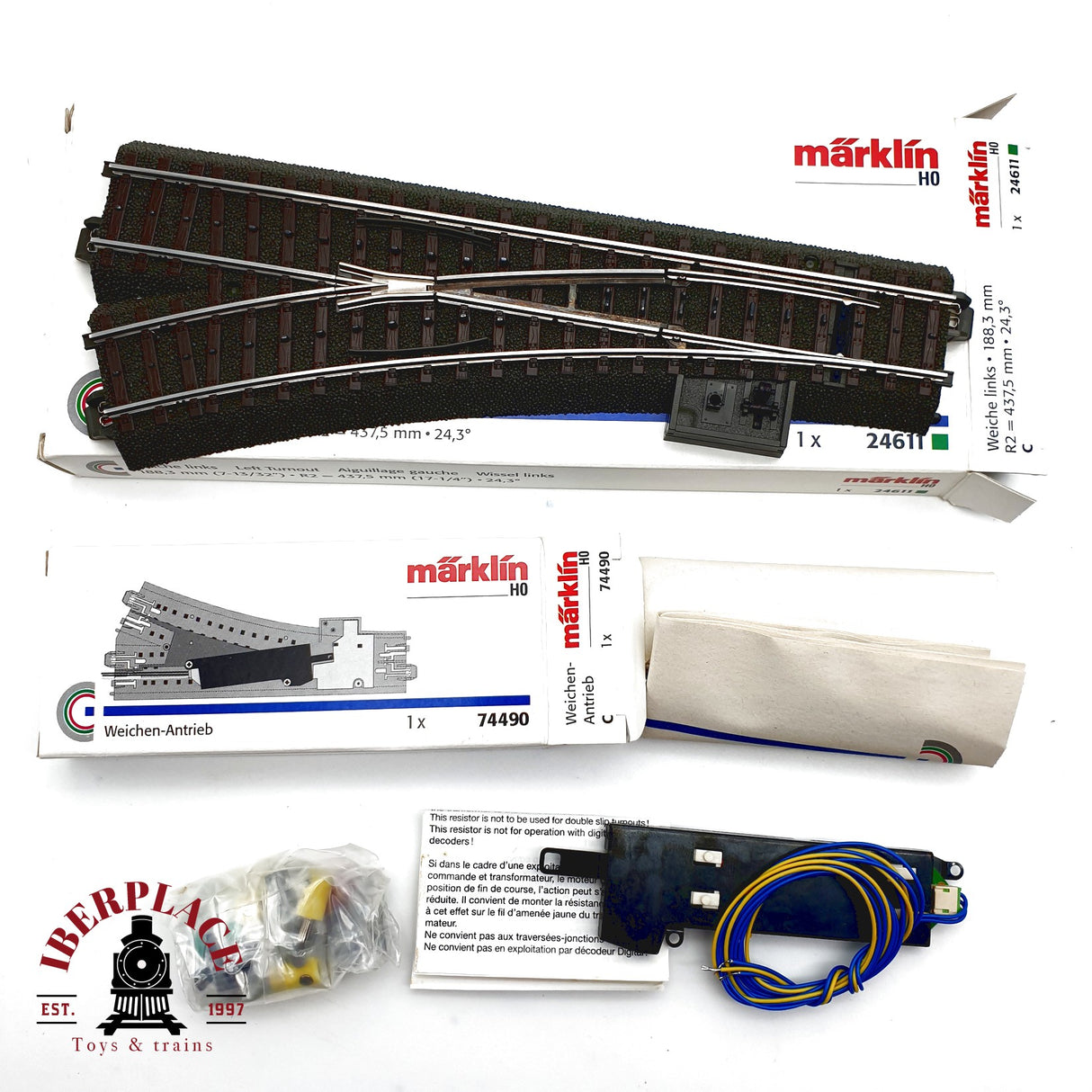 ♻️ Märklin 2x 24611 74490 Desvío a la izquierda y motor para desvío H0 escala 1:87 E20 4/4