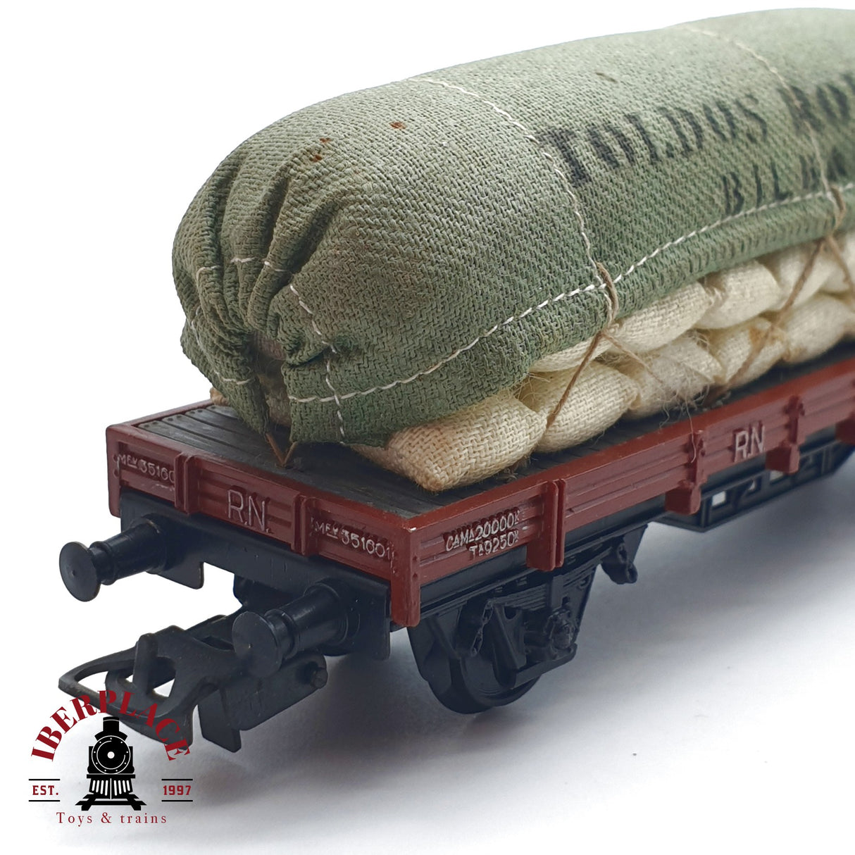 ♻️ Electrotren 1000 vagón plataforma Toldos Roldan Bilbao RENFE H0 escala 1:87 A27 1/2