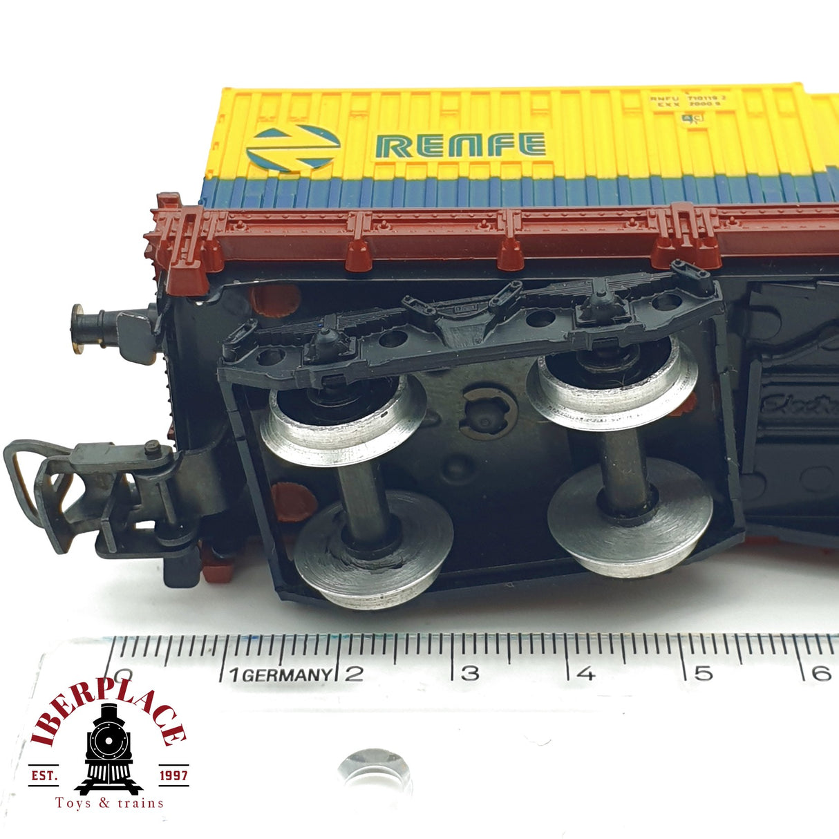 ♻️ Electrotren 5127 vagón Plataforma contenedores RENFE H0 escala 1:87 A27