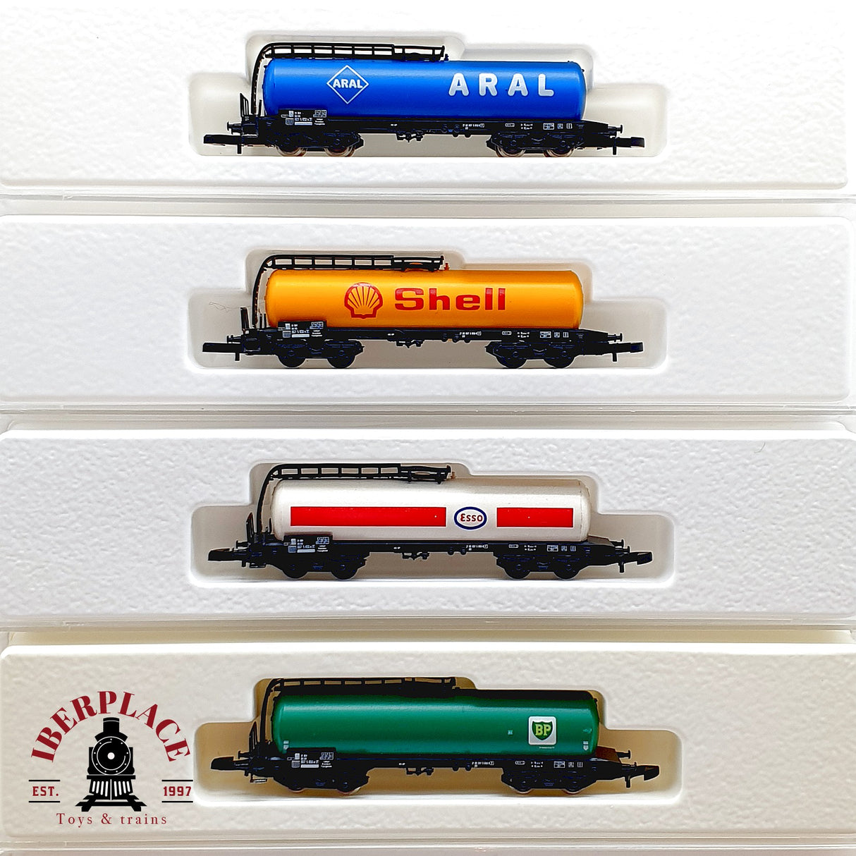♻️✨ Märklin 4x Vagones Cisternas Aral Shell Esso BP DB Mini Club Escala Z 1:220