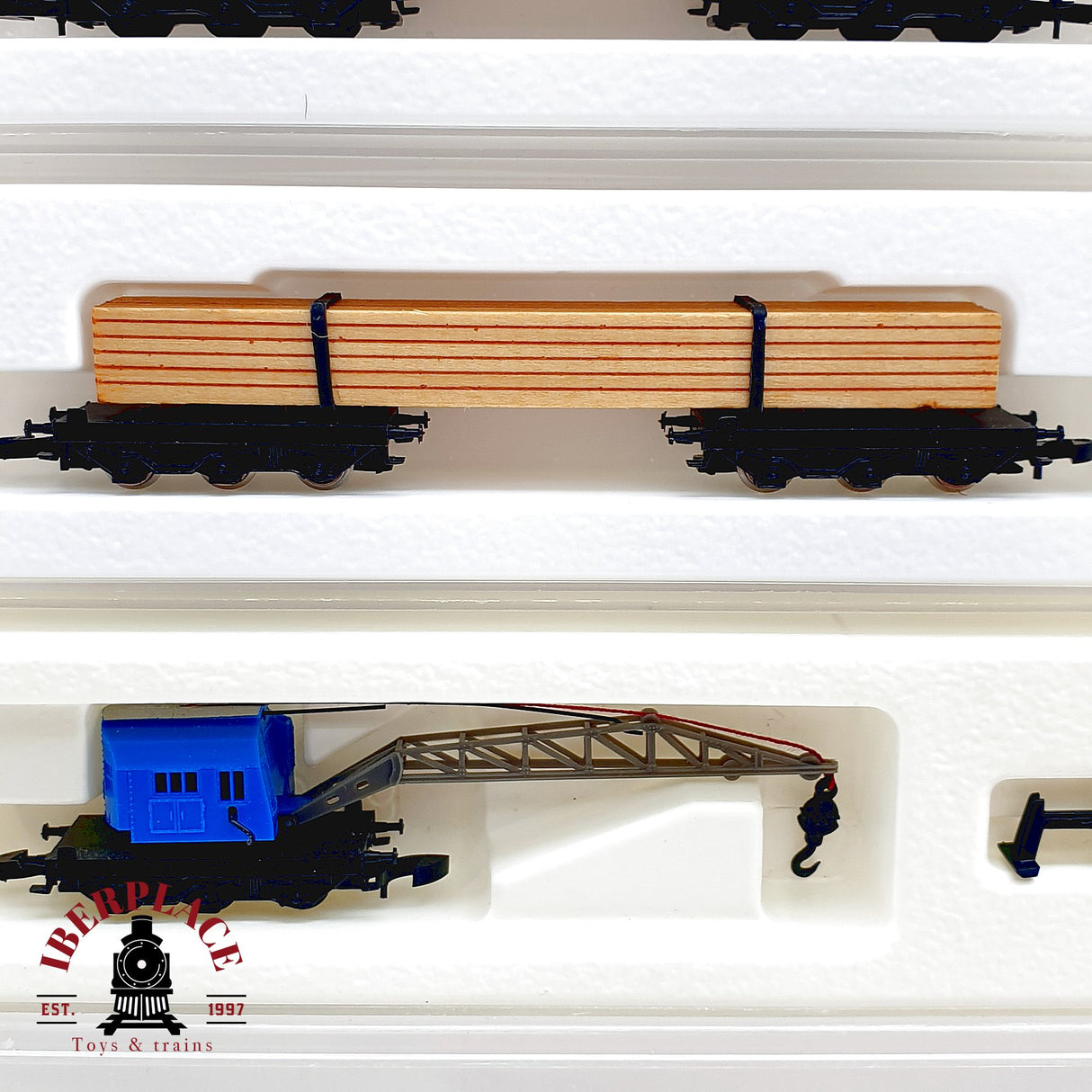 ♻️✨ Märklin 3x Vagones Madereros 8619 y Grúa Mini Club Escala Z 1:220