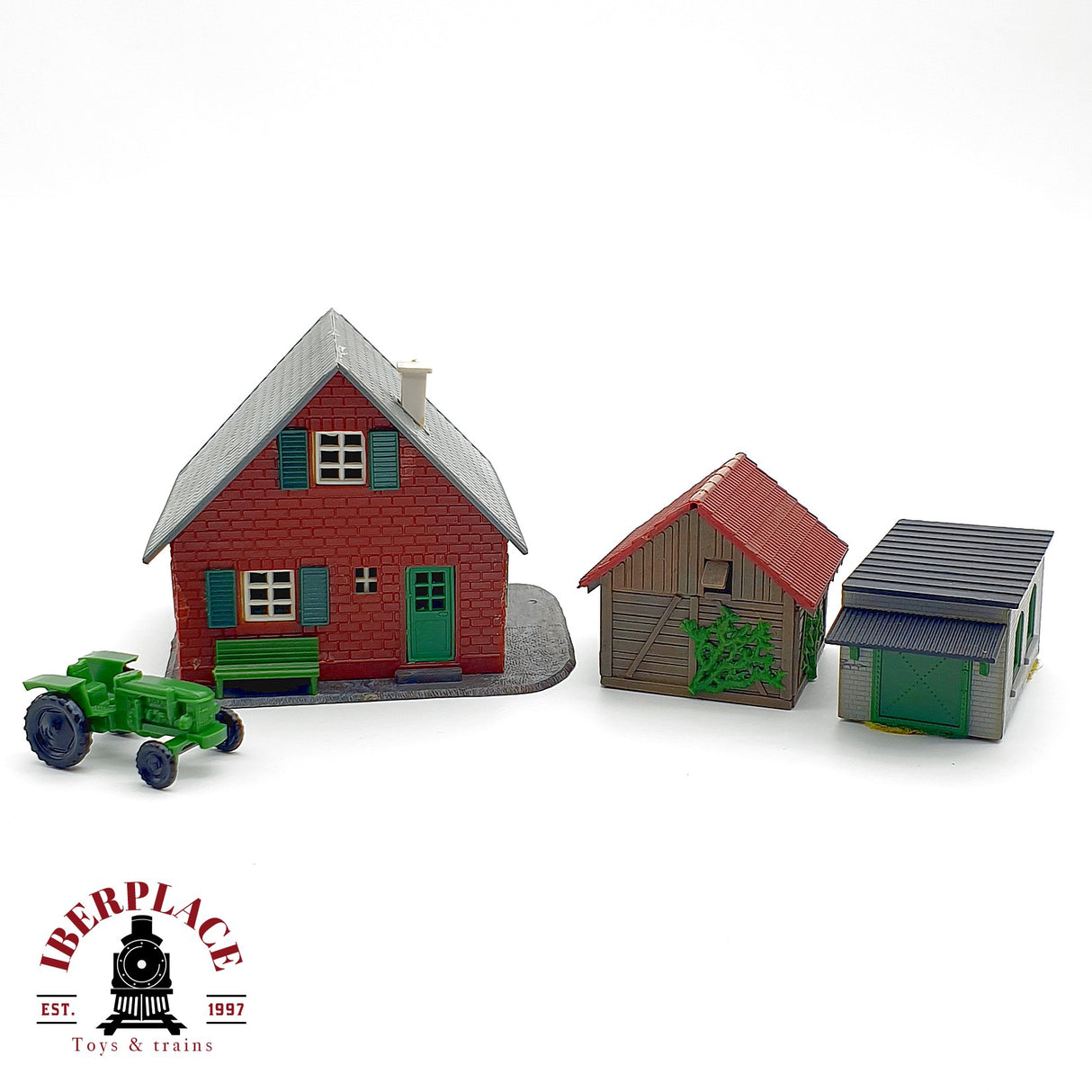 ♻️ 3x casa residencial rural cobertizo garaje y tractor Escala H0 1:87