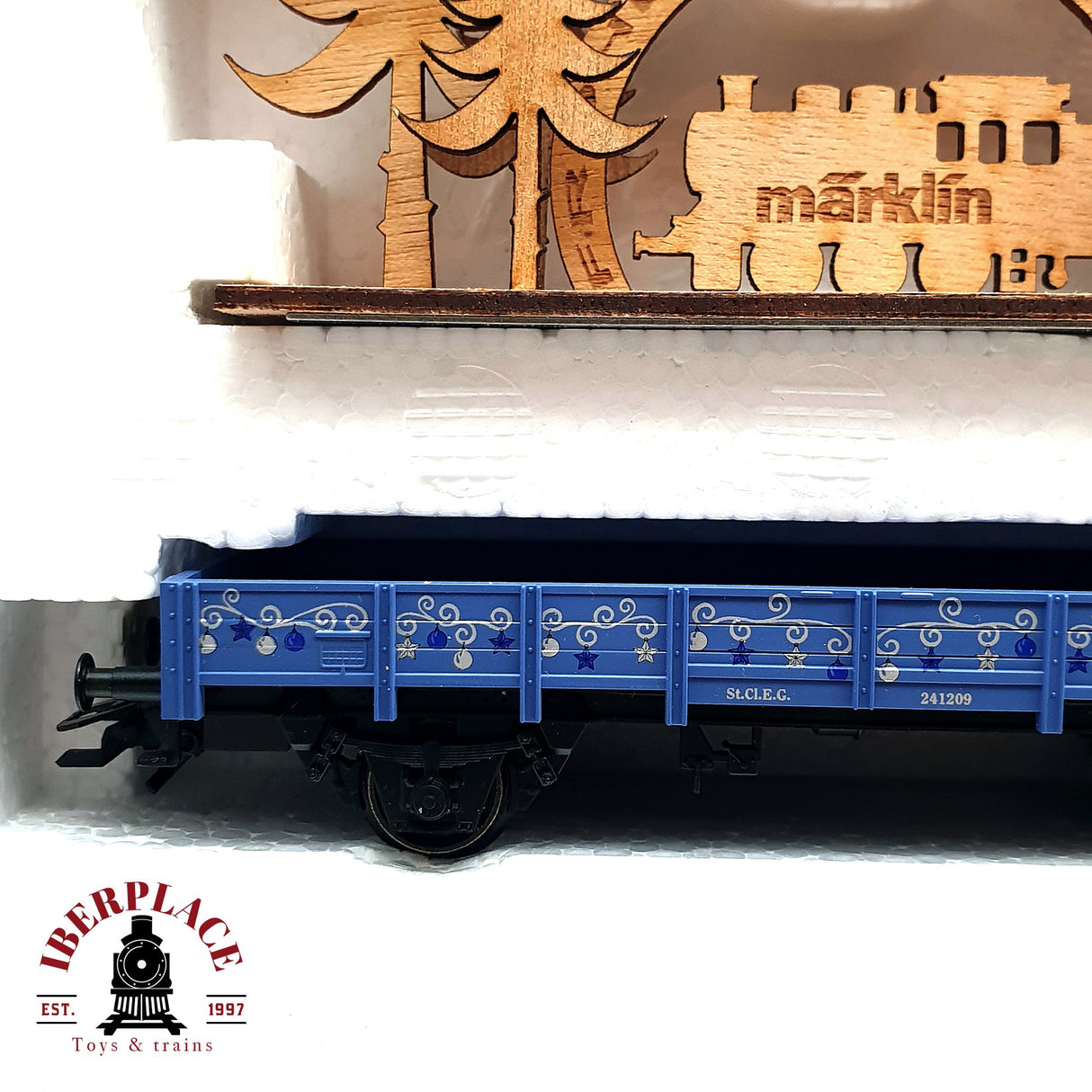 ♻️ Märklin 48409 vagón plataforma con escena navideña en madera H0 escala 1:87 E19