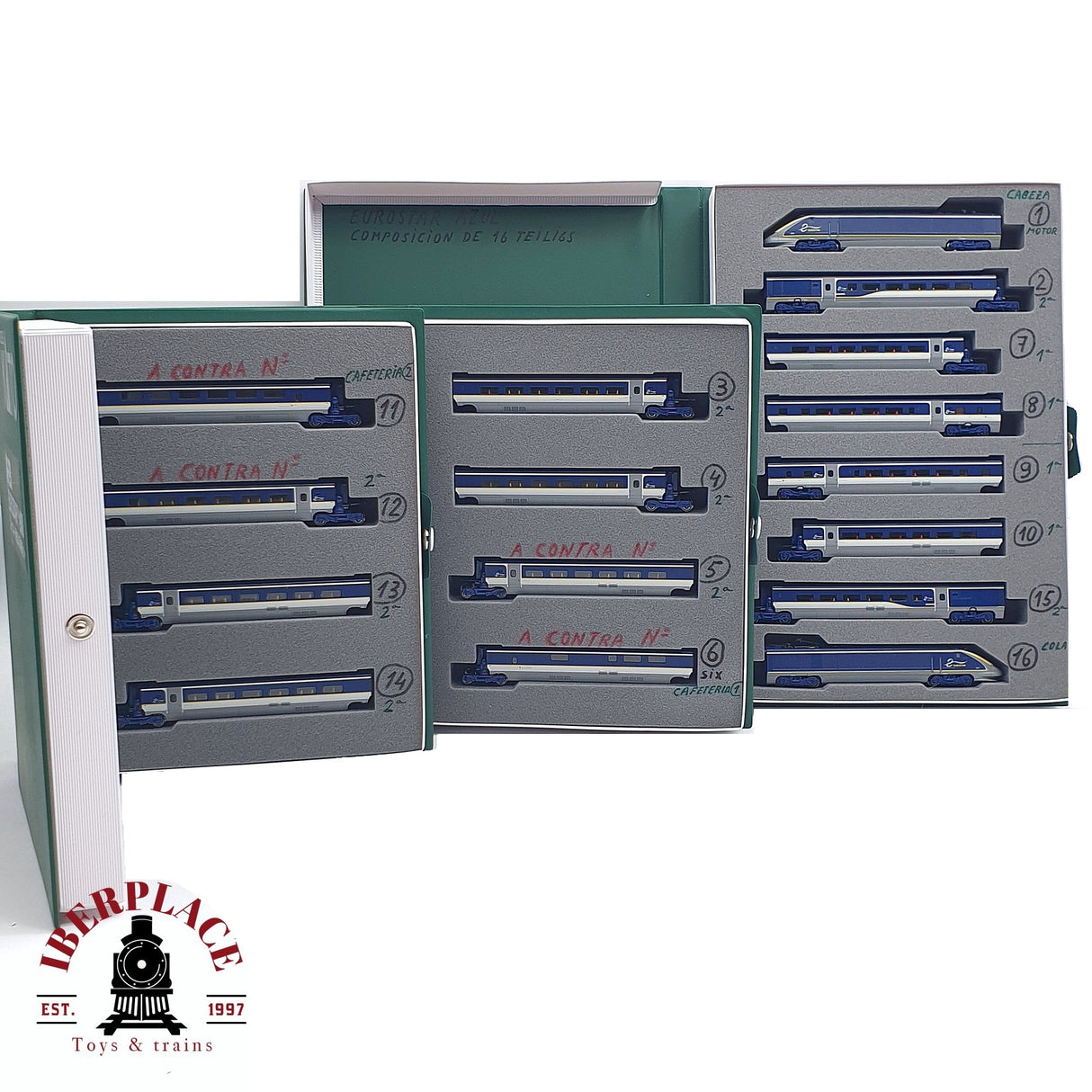 ♻️ Segunda mano - 3x KATO 10-1297 / 1298 Unidad eléctrica de tren EUROSTAR e300 composición 16 Teiligs N escala 1:160