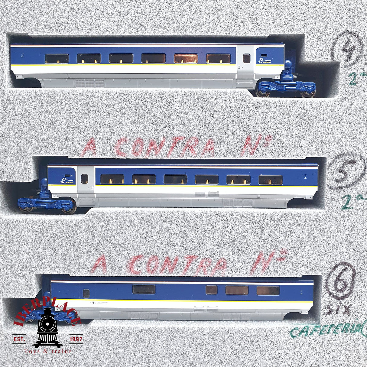 ♻️ Segunda mano - 3x KATO 10-1297 / 1298 Unidad eléctrica de tren EUROSTAR e300 composición 16 Teiligs N escala 1:160