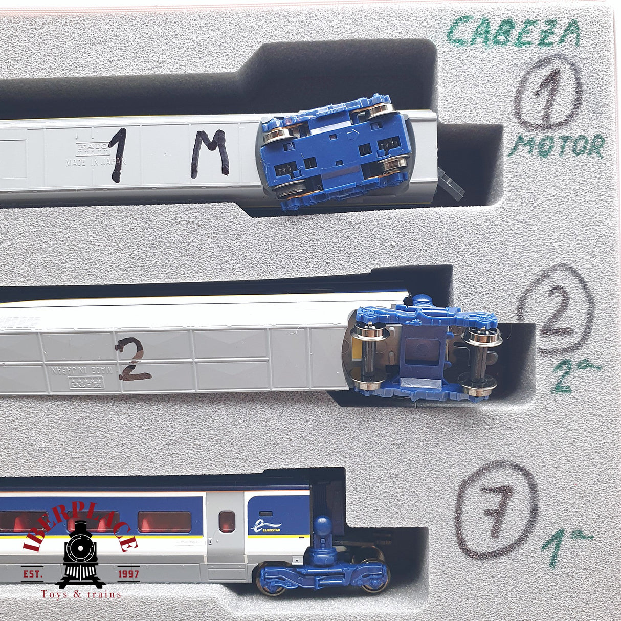 ♻️ Segunda mano - 3x KATO 10-1297 / 1298 Unidad eléctrica de tren EUROSTAR e300 composición 16 Teiligs N escala 1:160