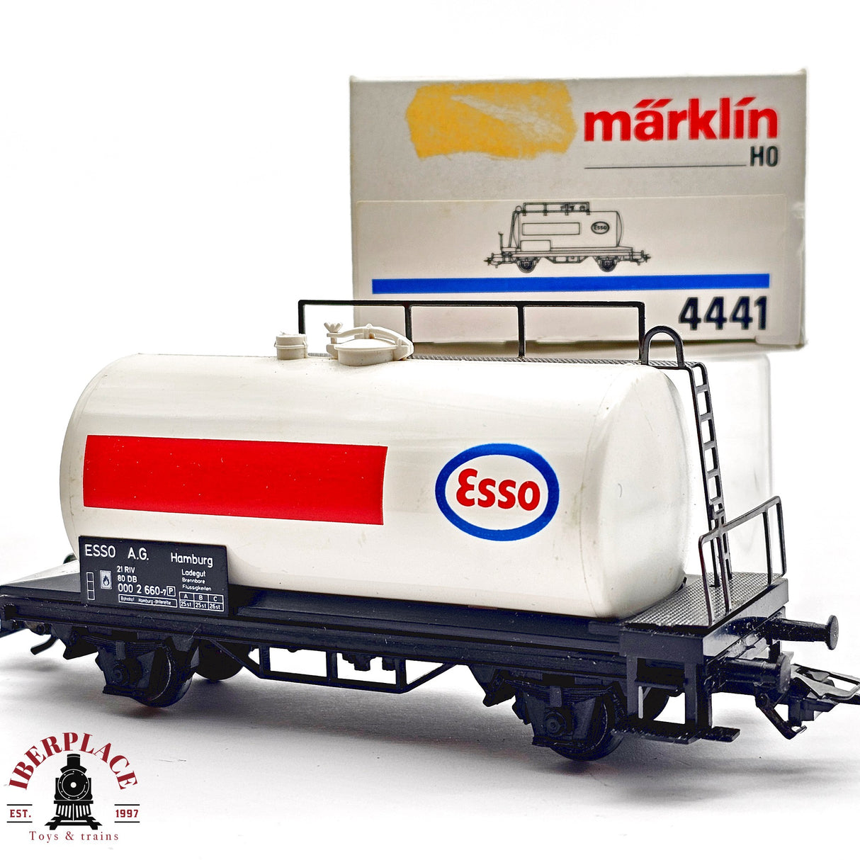 ♻️ 2da mano - AC Märklin 4441 vagón cisterna Esso DB H0 escala 1:87 EH011