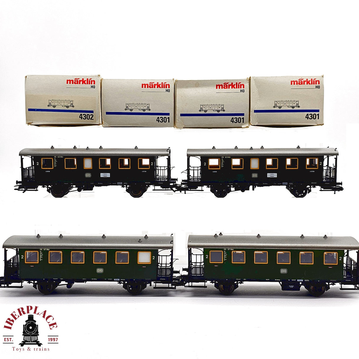 ♻️ 2da mano - Märklin 4x 4301 4302 vagones pasajeros DB H0 escala 1:87 E12