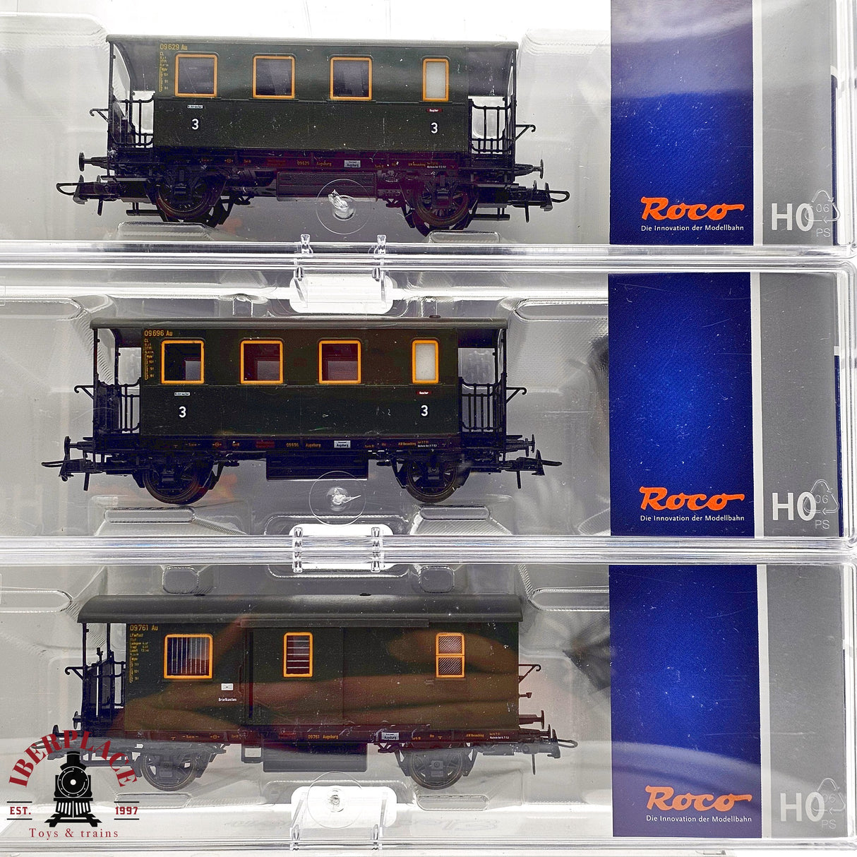 ♻️ 2da mano - DC Roco 64052 set vagones pasajeros equipaje clase 3 DB H0 escala 1:87 E12