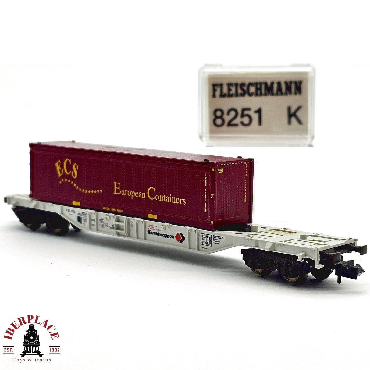 ♻️ 2da mano - Fleischmann 8251K vagón contenedor Kombiwaggon European Containers N escala 1:160 E13