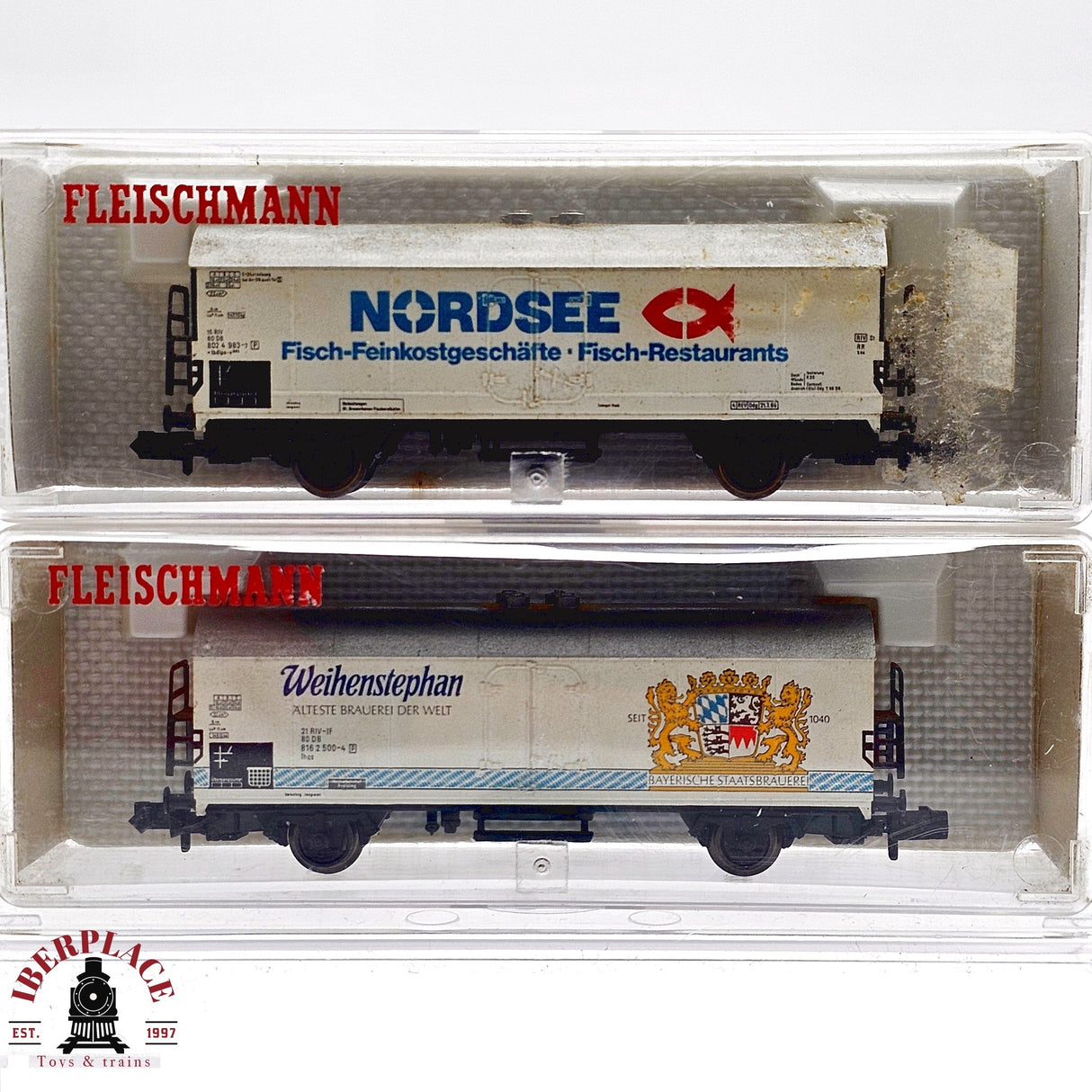 ♻️ 2da mano - Fleischmann 2x vagones cerrados Weihenstephan Nordsee DB N escala 1:160 E13