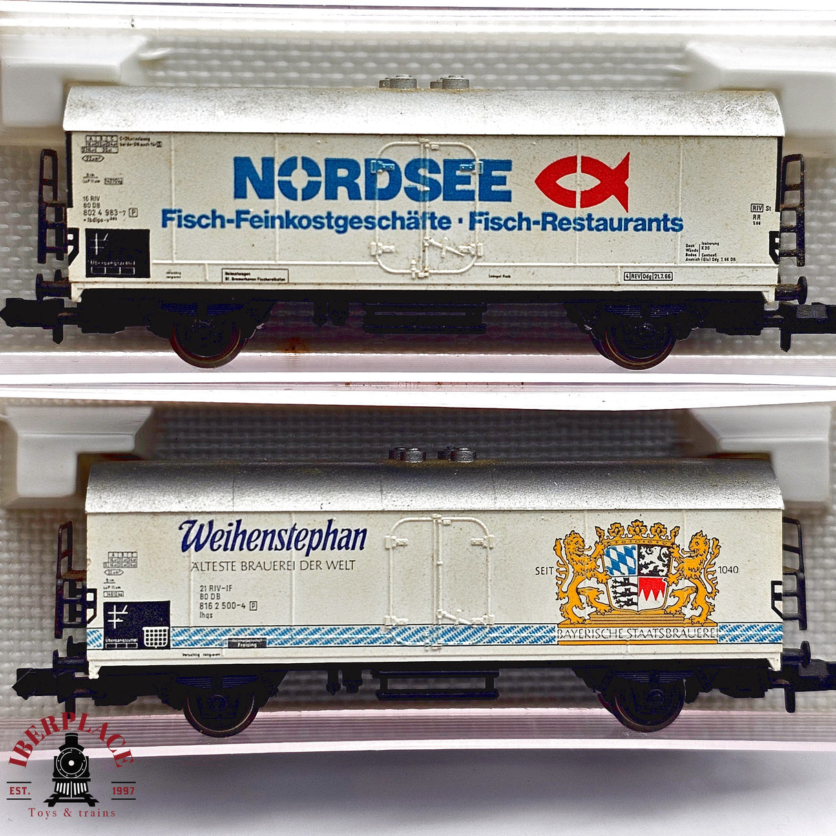 ♻️ 2da mano - Fleischmann 2x vagones cerrados Weihenstephan Nordsee DB N escala 1:160 E13
