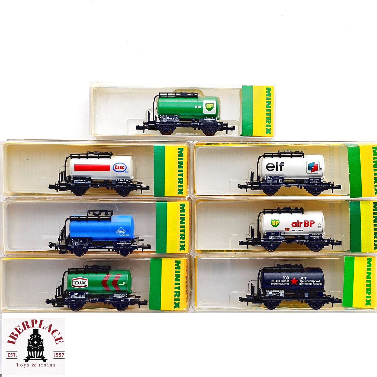 ♻️ 2da mano - Minitrix 7x vagones cisterna Esso Aral BP Elf N escala 1:160 E13