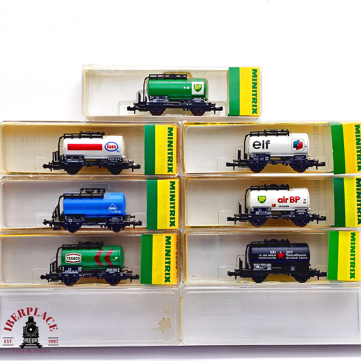 ♻️ 2da mano - Minitrix 7x vagones cisterna Esso Aral BP Elf N escala 1:160 E13