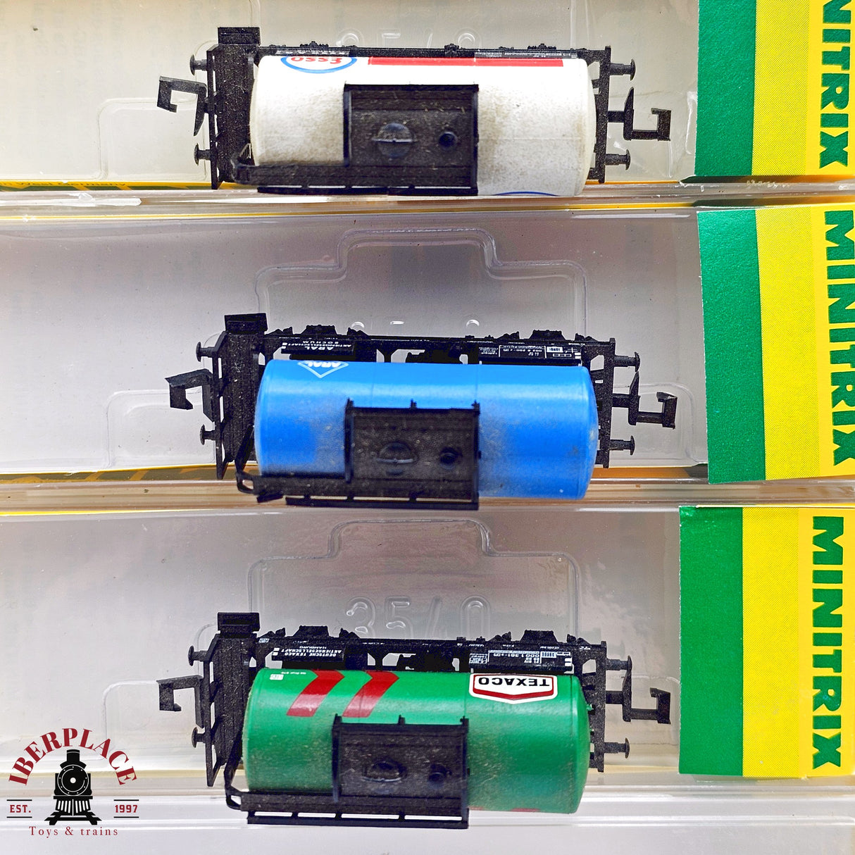 ♻️ 2da mano - Minitrix 7x vagones cisterna Esso Aral BP Elf N escala 1:160 E13