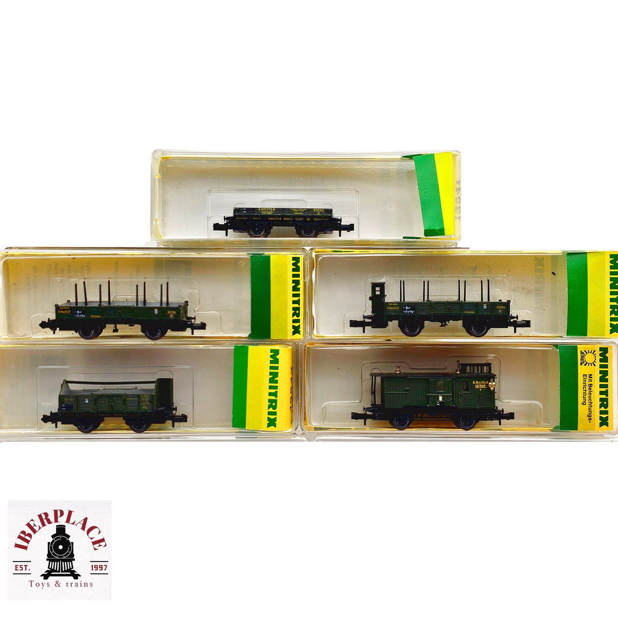 ♻️ 2da mano - Minitrix 5x vagones plataforma telero K.Bay.Sts.B N escala 1:160 E13