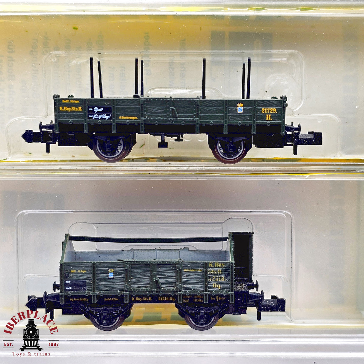 ♻️ 2da mano - Minitrix 5x vagones plataforma telero K.Bay.Sts.B N escala 1:160 E13