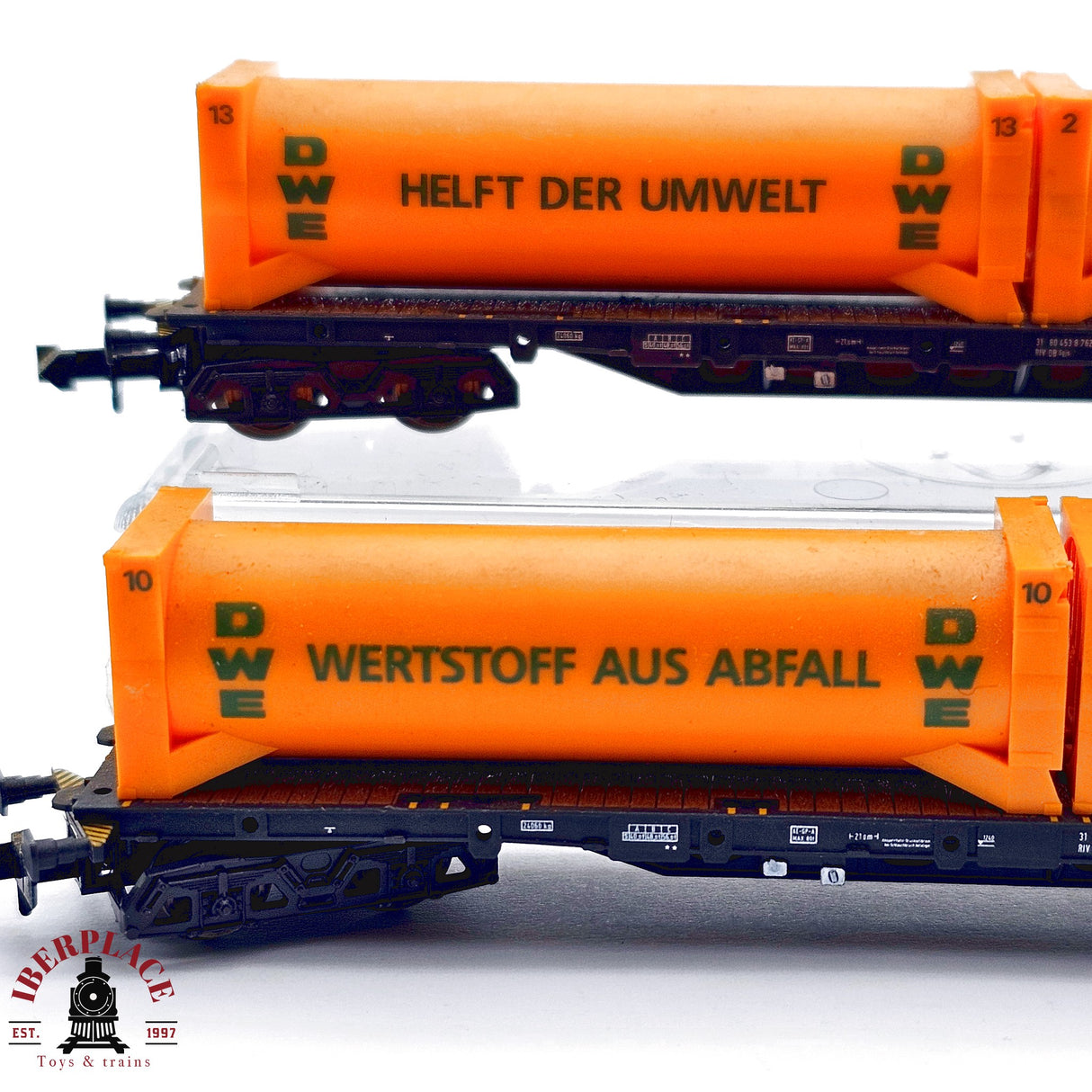 ♻️ 2da mano - Minitrix 13831 vagones telero con contenedores DWE DB N escala 1:160 E13