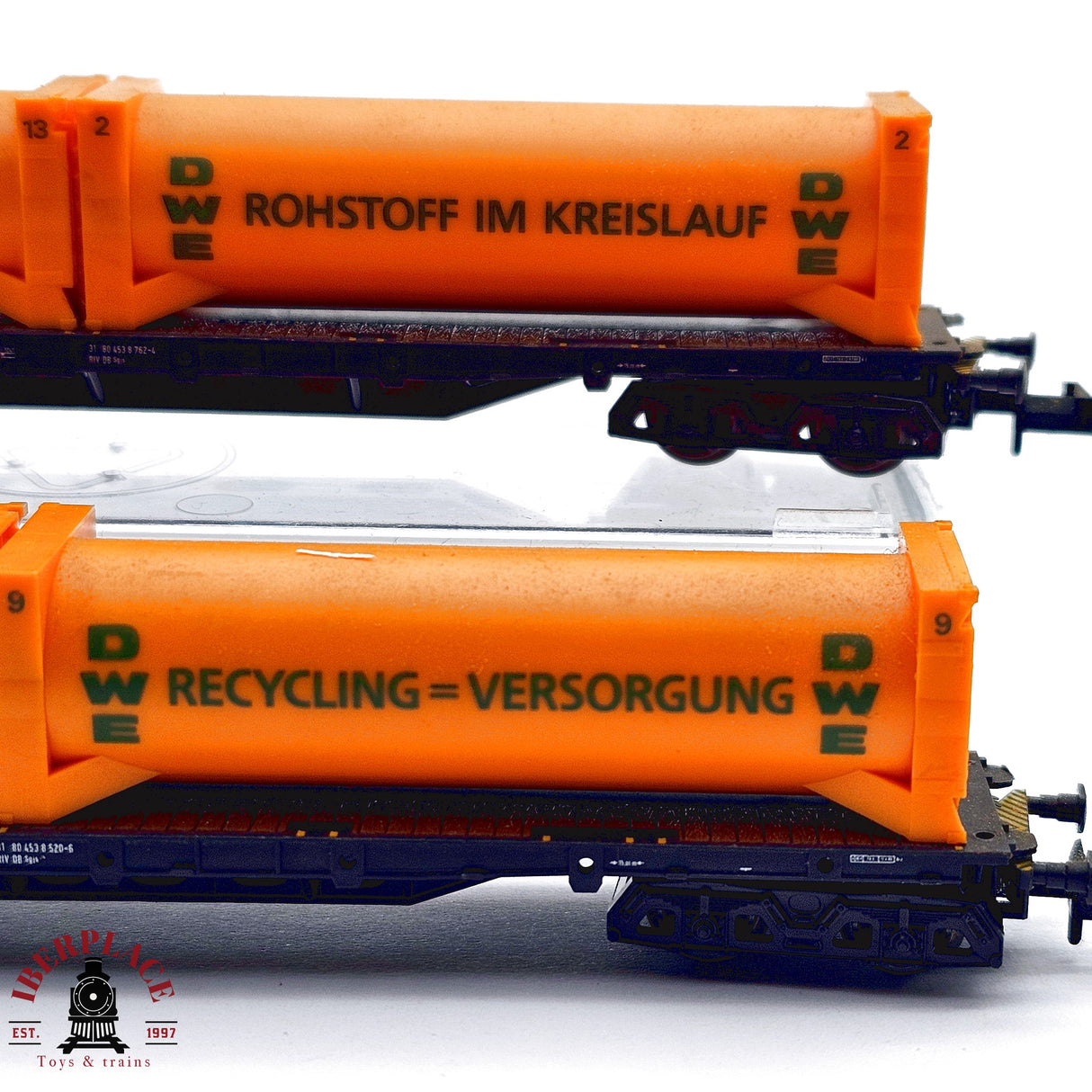 ♻️ 2da mano - Minitrix 13831 vagones telero con contenedores DWE DB N escala 1:160 E13