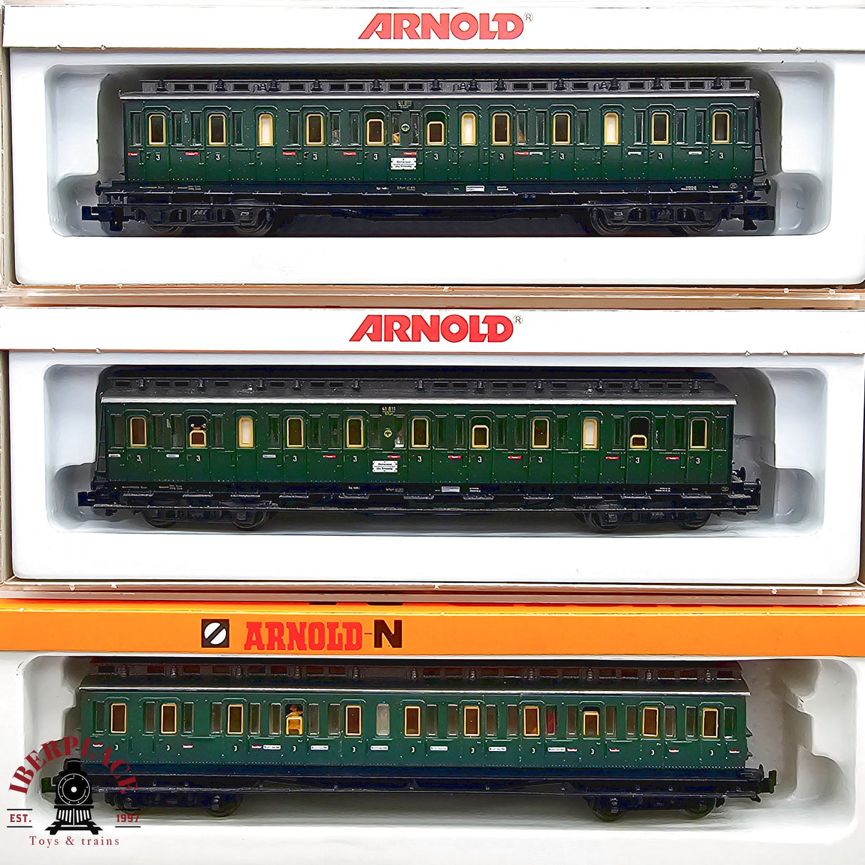 ♻️ 2da mano - Arnold 3x vagones pasajeros DRG clase 3 N escala 1:160 E13