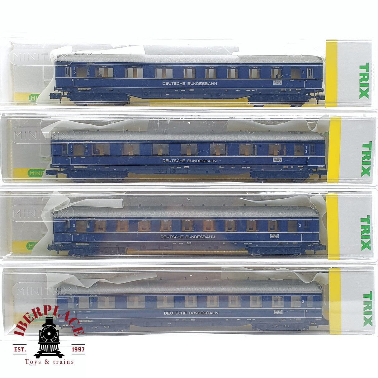 ♻️ 2da mano - 4x Minitrix 15739 vagones pasajero equipajes Rheingold 1952 Ep 3 N escala 1:160