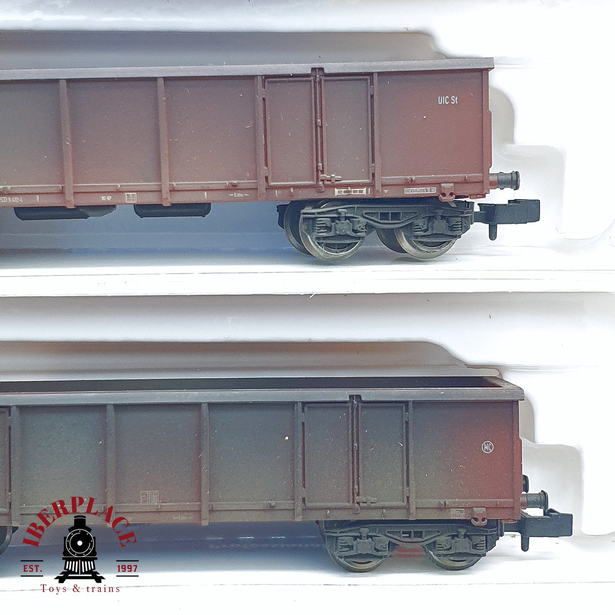 ♻️ 2da mano - Roco 4x 25564/65/66/67 vagones de borde alto DB envejecidos N escala 1:160